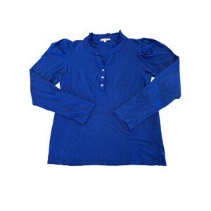 Sundry Cobalt Blue Pima Cotton Ruffle Neck Henley Top Size 3 (L)